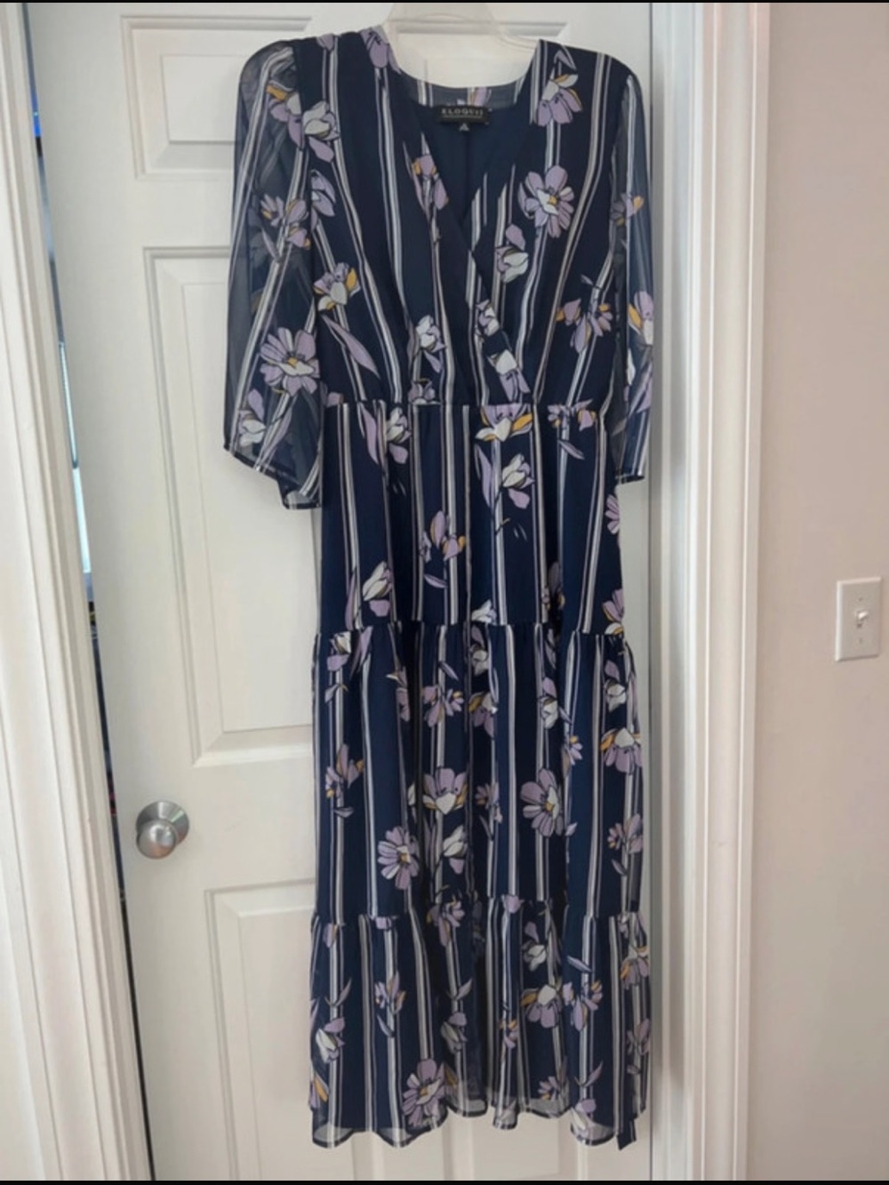 Eloquii Size 14 Tiered Purple Floral Lined Maxi Dress